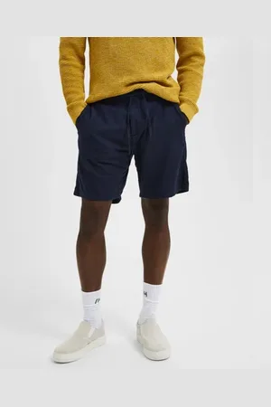 SELECTED Blue Mid Rise Drawstring Linen Shorts