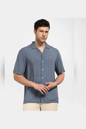 SELECTED Dark Navy Printed Cuban Collar Shirt