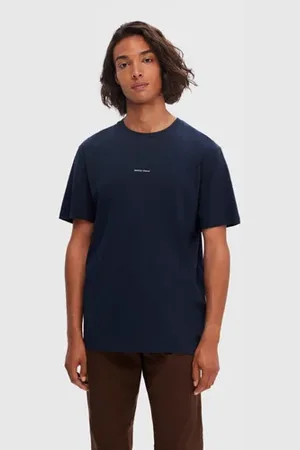 SELECTED Dark Blue Logo Print Crew Neck T-shirt