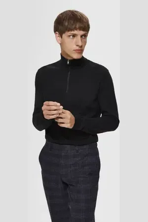SELECTED Black Half Zip Cardigan