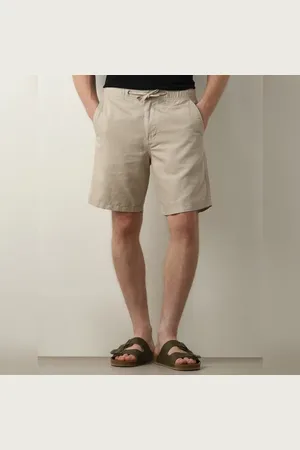 SELECTED Beige Mid Rise Drawstring Linen Shorts