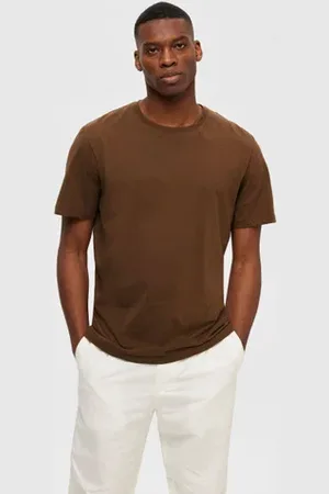 SELECTED Dark Brown Crew Neck T-shirt