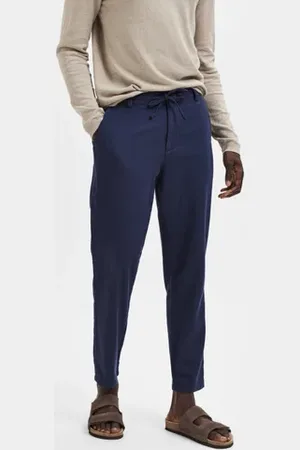 SELECTED Dark Blue Mid Rise Linen Pants