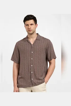 SELECTED Dark Brown Printed Cuban Collar Shirt