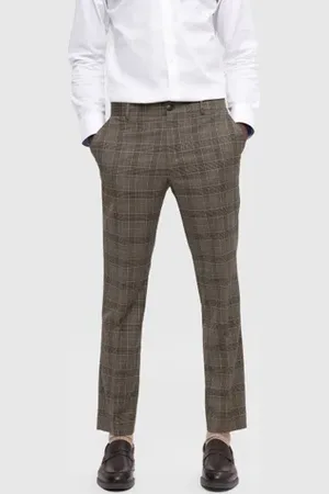 SELECTED Brown Mid Rise Check Slim Fit Trousers