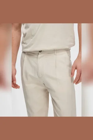 SELECTED Beige Mid Rise Slim Linen Pants
