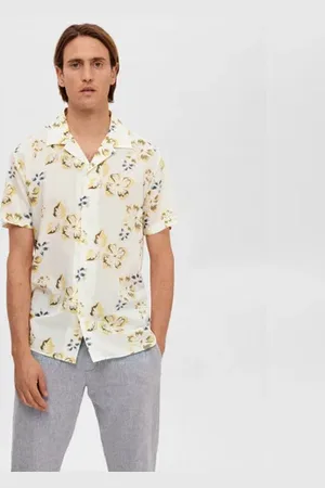 SELECTED Off-White Floral Cuban Collar Shirt