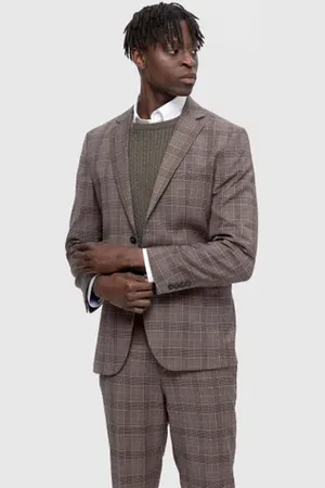 SELECTED Brown Check Slim Fit Blazer