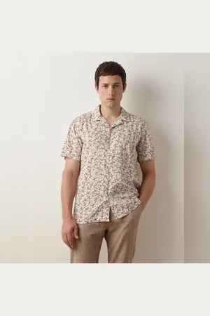 SELECTED Beige Floral Cuban Collar Shirt