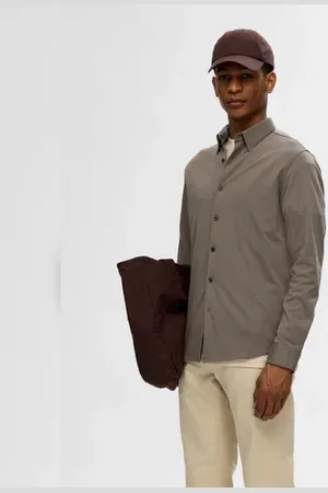SELECTED Brown Jersey Slim Fit Shirt
