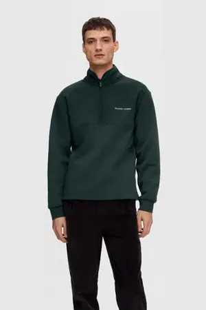 SELECTED Dark Green High Neck Zip Sweatshirt
