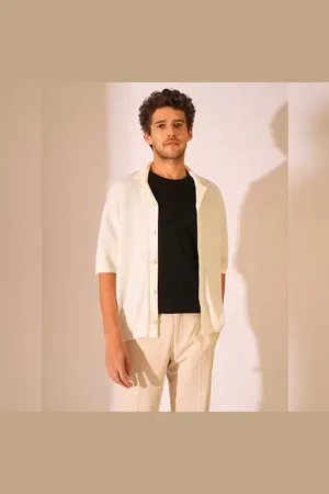 SELECTED Off-White Knitted Resort Collar Cardigan