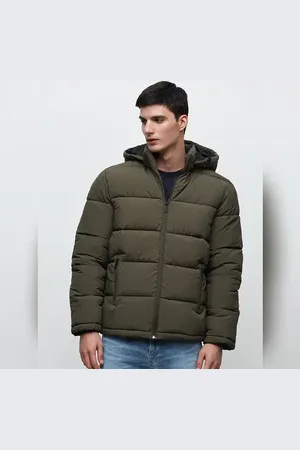 SELECTED Green Hooded High-Neck Puffer Jacket