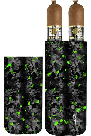Simply Carbon Fiber 2 Tube Green Flake Real Forged Carbon Fiber Cigar Case