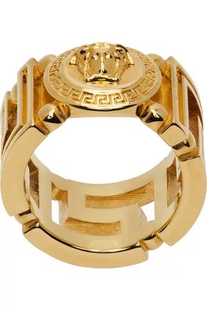 NWT $225 Versace Light Gold Small Medusa Logo Crystal Ring 9 Italy  AUTHENTIC | eBay