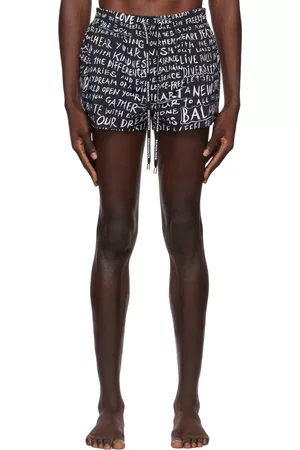 Balmain Men Swim Shorts - Black Graffiti Swim Shorts