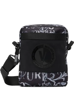 Versace Jeans Men's V-Emblem Logo Couture Black Crossbody Bag - Messenger