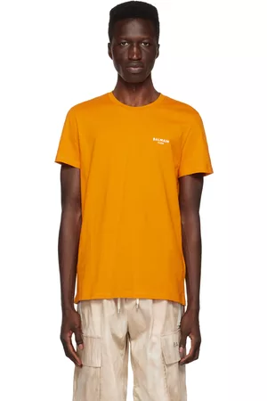 Balmain Men T-shirts - Orange Flocked T-Shirt