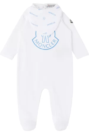 Moncler Baby White Printed Jumpsuit & Bib Set