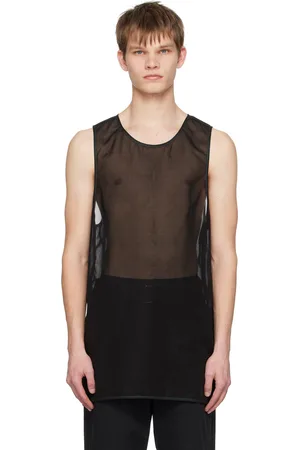 BLACK MESH SEMI-SHEER TANK TOP | SANDO