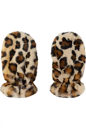 The Animals Observatory Gloves - Kids Brown Leopard Faux-Fur Mittens