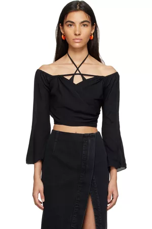 Ioannes Women Ethnic Blouses Halterneck - Black V-Neck Blouse