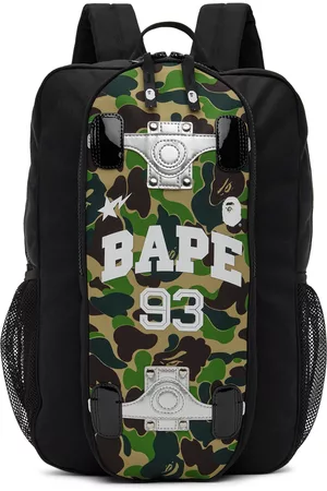 A Bathing Ape Green Layered Line Camo Shark Backpack in Black for