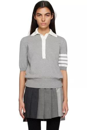 Thom Browne Gray Flower 4-Bar Polo