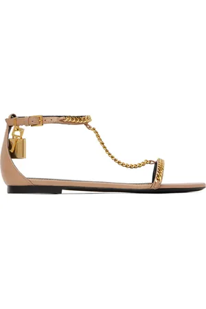 Black leather flat sandals with chain and studs | The Kooples