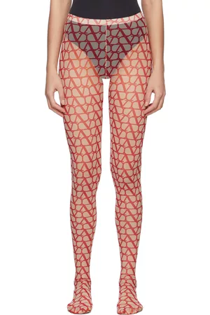 Pink Toile Iconographe Tights by Valentino on Sale