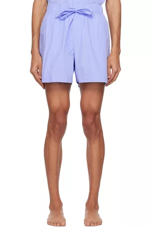 Off-White & Blue Striped Pyjama Shorts