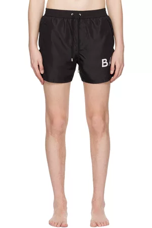 Balmain Men Swim Shorts - Black Printed Swim Shorts