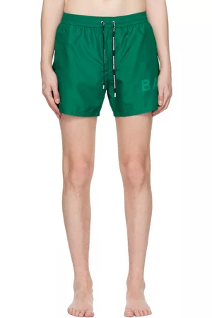Balmain Men Swim Shorts - Green Printed Swim Shorts