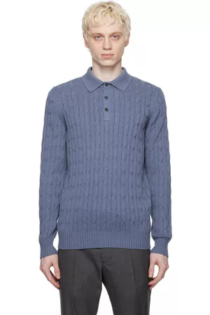 Ghiaia Cashmere Men Polo Shirts - Blue Spread Collar Polo