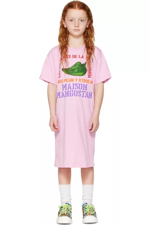 Maison Mangostan Girls Casual Dresses - Kids Pink Peppers Dress
