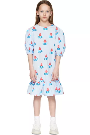 Bonmot Girls Dresses - Kids Blue All Over Boats Dress