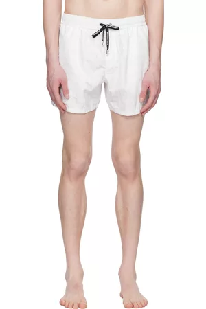 Balmain Men Swim Shorts - White Printed Swim Shorts