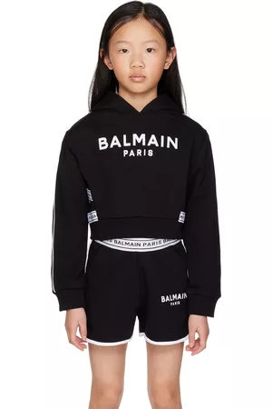 Balmain Printed Hoodies - Kids Black Flocked Hoodie