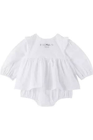 Balmain Rompers - Baby White Ruffled Bodysuit
