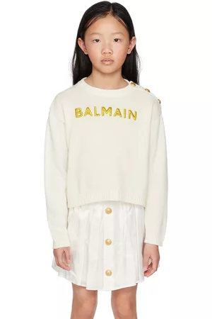 Balmain Jumpers - Kids White Embroidered Sweater