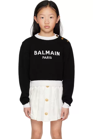 Balmain Jumpers - Kids Black Intarsia Sweater