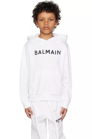 Balmain Printed Hoodies - Kids White Printed Hoodie