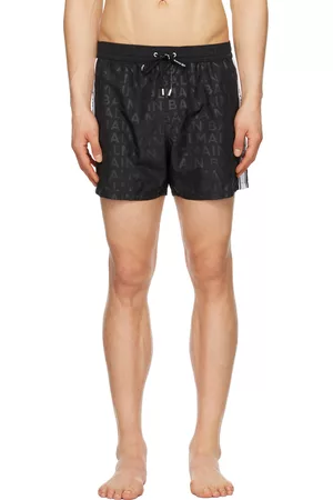 Balmain Men Swim Shorts - Black Printed Swim Shorts