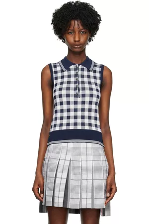 Thom Browne Women Polo Shirts - Navy Check Polo