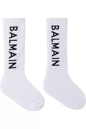 Balmain Socks - Kids White & Black Logo Socks