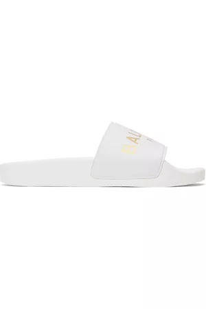 Balmain Sandals - Kids White Logo Slides
