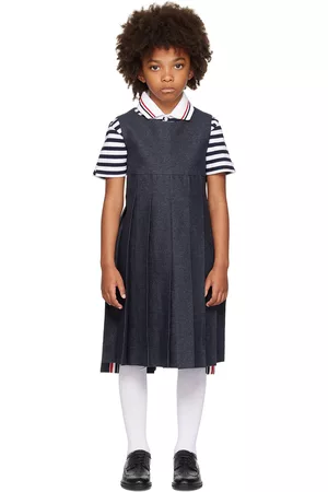 Thom Browne Girls Dresses - Kids Navy Pleated Denim Dress