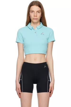 Nike Women Polo Shirts - Blue Cropped Polo