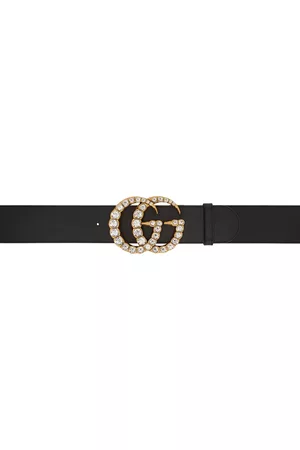 Gucci Women Belts - Black Wide Leather GG Crystal Belt