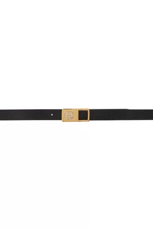 Belt with square buckle and Interlocking G in black leather